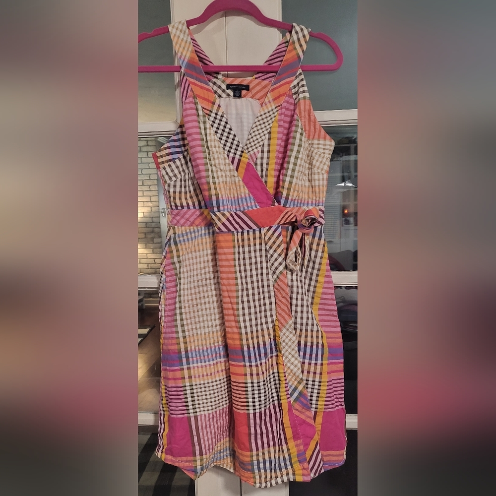 Plaid wrap multi color knee-length dress 17 pit 33 34 length